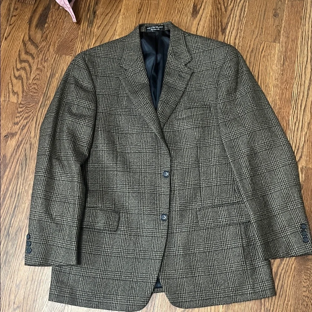 Mens Chereskin Lambswool Sport Coat Blazer Jacket Checked Brown 42 R